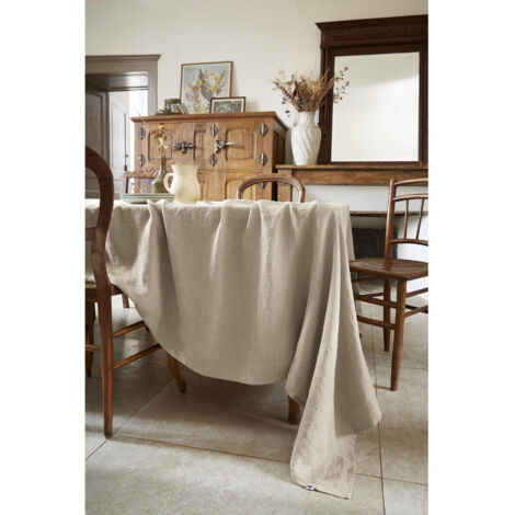 Nappe rectangle 170 x 350 cm lin lavé soline sable Naturel (1/4)