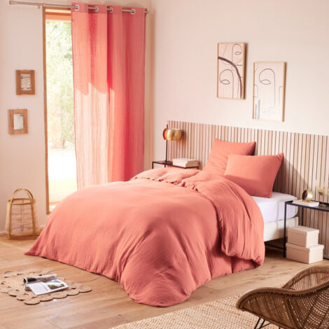 Housse de couette 260 x 240 cm en gaze de coton naturelle + 2 taies Rose (1/3)