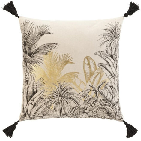 Coussin dehous. compr. pompons 45x45 cm coton/polyester imp. metal. papaya des p Sans