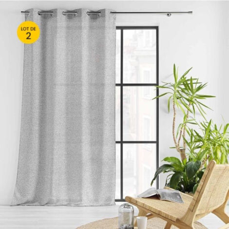Lot de 2Rideau voile à oeillets 140 x 240 cm effet lainage Loulaine Gris (1/5)