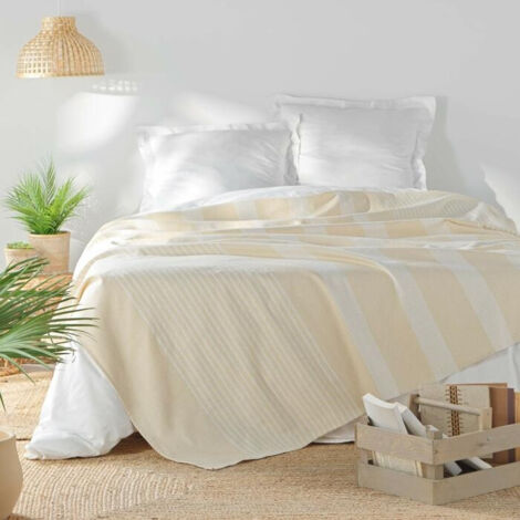 Couvre lit 1 personne 180 x 220 cm coton/polyester tisse adele Naturel
