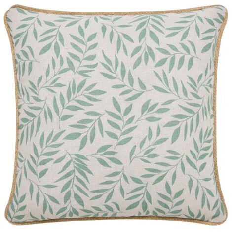 Coussin dehous compr passepoil 45 x 45 cm polycoton imprime+jute naya Sauge (1/4)