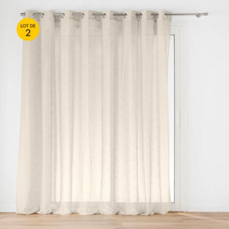 Lot de 2 Voilage à œillets grande largeur 300 x 240 cm voile tissé Carlin Beige (1/5)