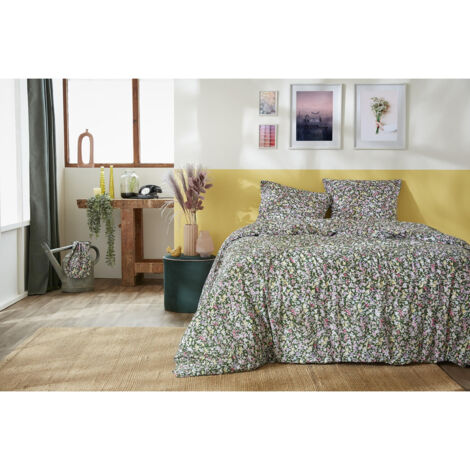 Parure de lit 200 x 200 cm - Housse de couette + 2 taies d'oreiller - Coton imprimé Myosotis (1/4)