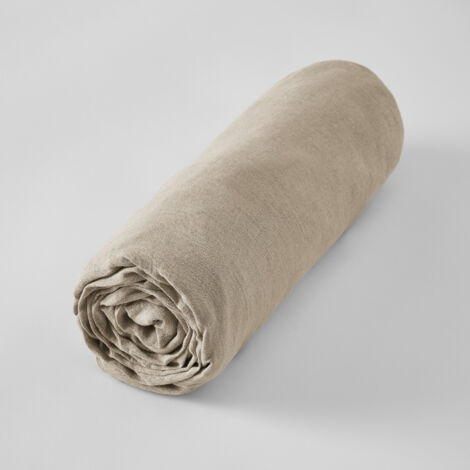 Drap Housse en Lin Lavé 180 x 200 cm – Soline Sable (1/3)