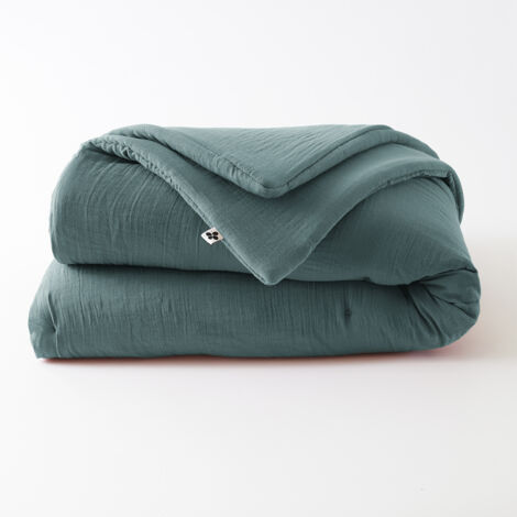 Édredon 180 x 240 cm - Double Gaze de Coton 125 gr/m² - Uni Gaïa Bleu Canard