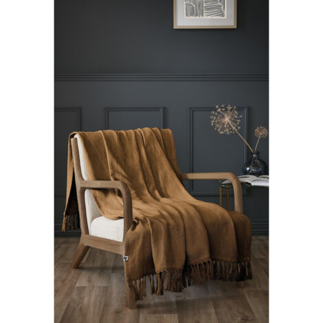Plaid 130 x 160 cm en coton texturé Sixtine – Camel (1/4)