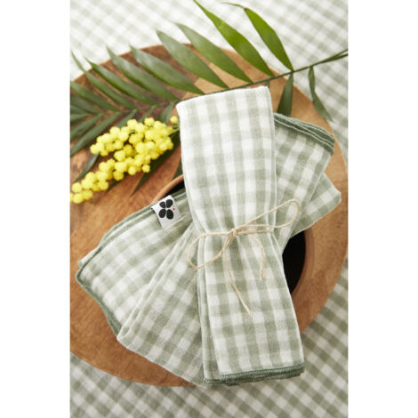 lot de 3 serviettes 40 x 40 cm gaze de coton tissée teinte vickie eucalyptus