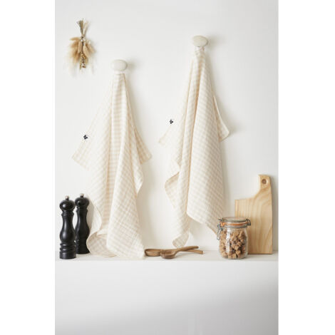 lot de 2 essuie-mains 50 x 70 cm gaze de coton tissée teinte vickie pampa (1/4)