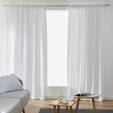 Lot de 2 Rideaux Galon Fronceur double Gaze de coton – Perle – 140 x 240 cm (1/3)