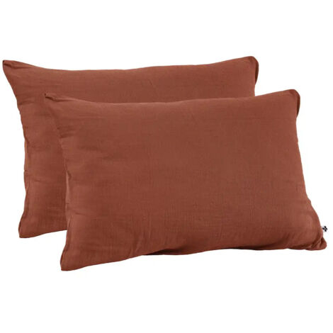 Lot de 2 Taies d’Oreiller en Double Gaze de Coton – 50 x 70 cm – Terracotta