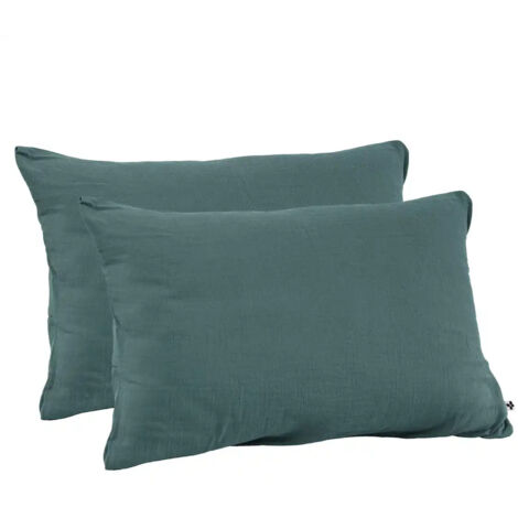 Lot de 2 Taies d’Oreiller en Double Gaze de Coton – 50 x 70 cm – Bleu canard (1/3)