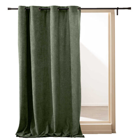 Rideau à œillets WINONA 140 x 260 cm – Bouclette unie – Coloris Cèdre - 140x260cm - Vert kaki