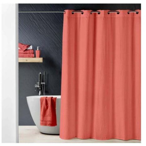 RIDEAU DOUCHE+OEIL. CLIPSABLES 180x200 CM MICROF. GAUFREE UNIE DOTTY TERRACOTTA (1/4)