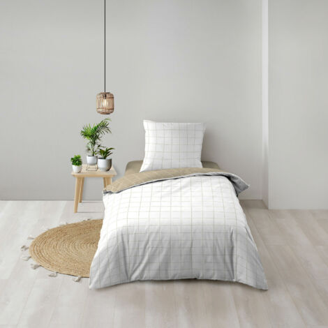 Housse de couette réversible 140 x 200 – Coton imprimé CADRIA Motif carreaux (1/5)