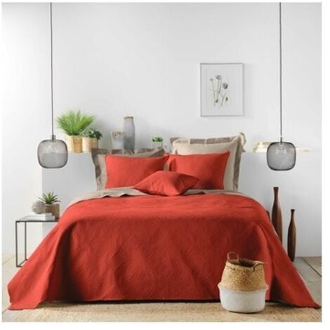 COUVRE-LIT 2 PERSONNES MATELASSÉ 220 x 240 CM – MICROFIBRE UNIE ROMANE TERRACOTTA