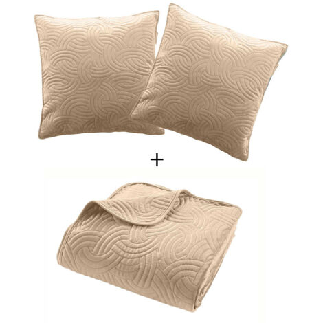 Douceur D'Intérieur – Couvre-lit velours matelassé 240x260 cm – 2 housses de coussin 60x60 cm – Toucher peau de pêche – Design géométrique moderne – Lavable en machine