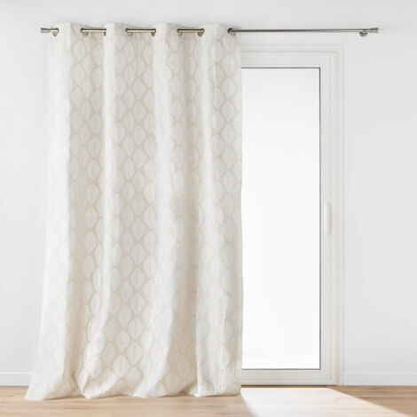 Rideau à œillets 140 x 240 cm – Polycoton imprimé métallisé – Modèle Maho Blanc (1/4)