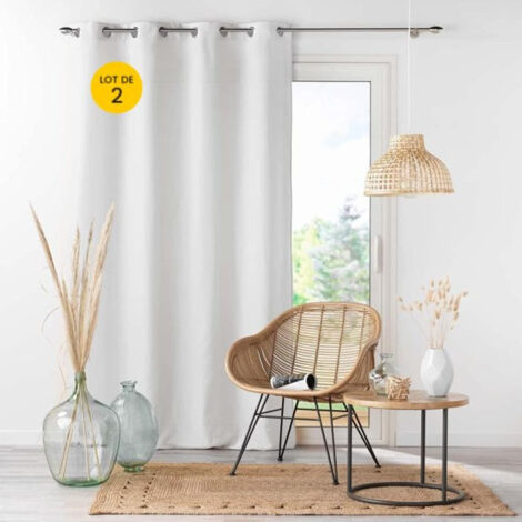 Lot de 2 rideaux aérien 140 x 260 cm microfibre Absolu Blanc (1/5)