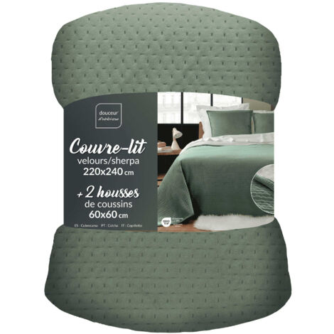 Ensemble de literie en velours MYLENE, couvre-lit + 2 taies d'oreiller.