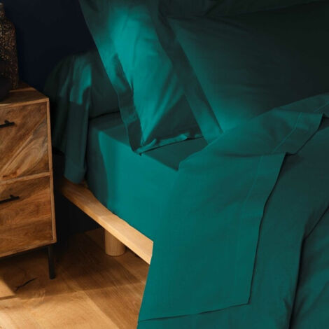 Drap plat 1 personne – 180 x 290 cm – coton 57 fils Lina Emeraude – finition point bourdon