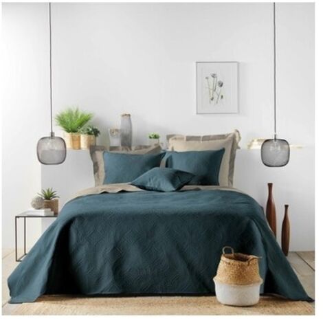 Couvre lit 2 personnes en microfibre matelassé "Romane" - Bleu - 220 x 240 cm - Livraison gratuite
