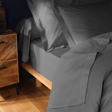 Drap plat 2 personnes 240x300 cm - 100% coton - Anthracite