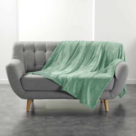 Plaid ultra doux 180 x 220 cm – Flanelle Unie Flanou Sauge (1/4)