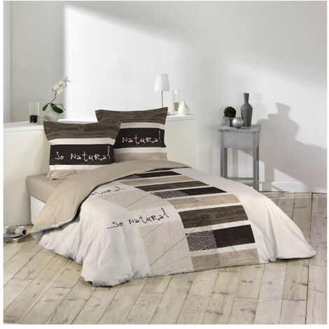 Douceur D'Intérieur – Parure de lit 240 x 220 cm avec 2 taies d'oreiller – Coton imprimé So Natural – Confort optimal pour chambre moderne