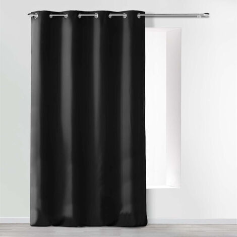 Homemaison – Rideau à œillets 140 x 260 cm en microfibre unie – Couleur noir – 8 œillets ronds en métal – Lavable en machine (1/8)