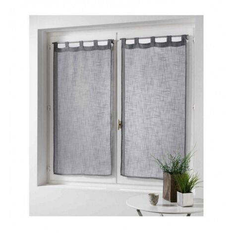 Ac-Deco – Paire de voilage brise bise 2 x 60 x 90 cm – Effet lin tissé gris – Lavable en machine – Fixation facile sur tringle