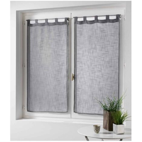 Ac-Deco – Paire de rideaux voilages effet lin gris clair 60x120 cm – 100% polyester – 5 passants pour accrochage facile – Vendu à la paire
