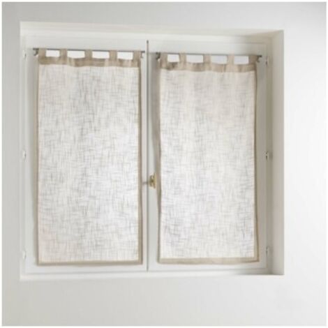 Ac-Deco – Paire de voilage 2 x 60 x 160 cm – Effet lin tissé noisette – Rideau court pour cuisine – Lavable en machine