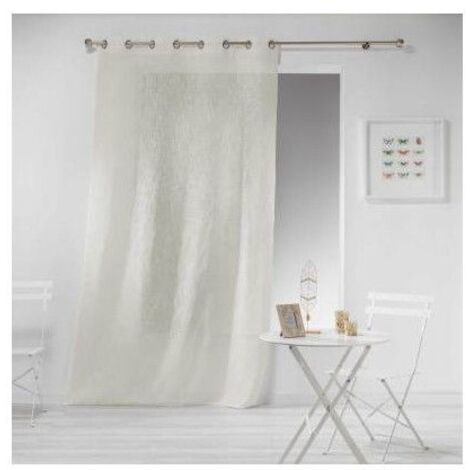 Voilage 140 x 280 cm à œillets – 100 % polyester tissé effet lin – Lavable en machine à 30° – Coloris naturel lumineux – L3C (1/5)