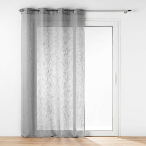 Voilage Grande Hauteur à Œillets 140 x 280 cm – Effet Lin Tissé – Haltona Gris (1/4)