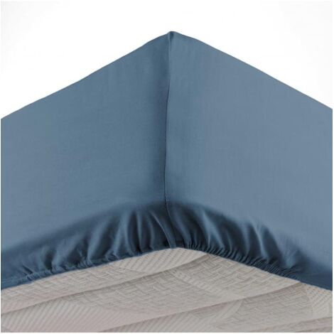 Douceur D'Intérieur – Drap housse 2 personnes 100% coton bleu nuit – Dimensions 140x190 cm – Bonnet de 30 cm pour matelas – Lavable en machine
