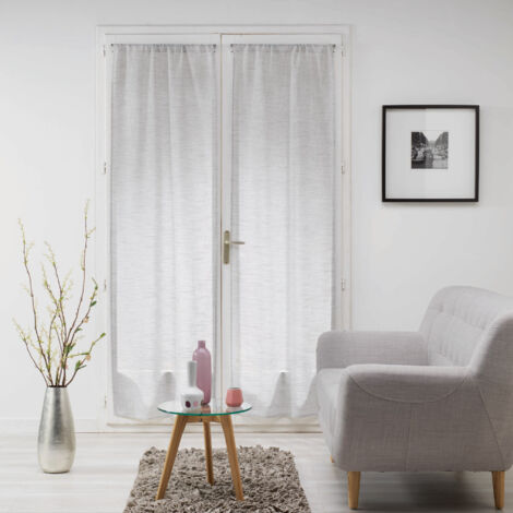 Paire de voilages droits passe-tringle 2 x 70 x 200 cm – Effet lin tissé – Milza Gris