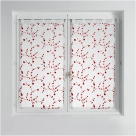 Paire droite passants 2 x 60 x 90 cm voile sable brode petite fleur Blanc/Rouge (1/3)