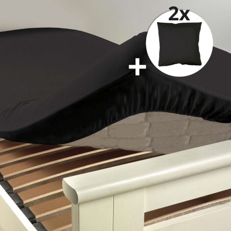 Pack drap housse 2 personnes 160 x 200 + 2 taies 63 x 63 cm 100% coton Couleur Noir