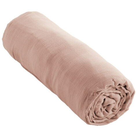 Drap Housse Double Gaze de Coton Rose – 180 x 200 cm – Bonnet 30 cm