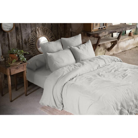 Pack double gaze de coton housse de couette 240 x 220 cm + 2 taies d'oreiller 60 x 60 gris Gris (1/3)