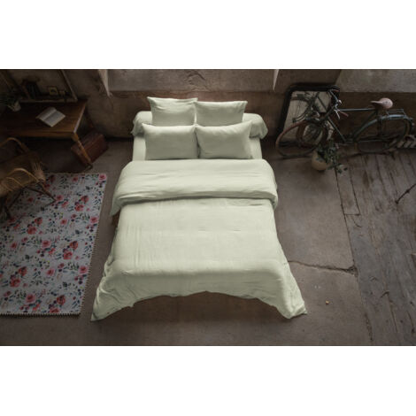 Pack double gaze de coton housse de couette 240 x 220 cm + 2 taies d'oreiller 50 x 70 vert Vert (1/3)