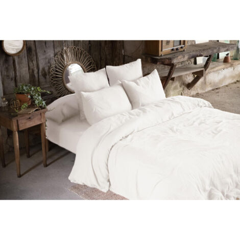 Pack gaze de coton parure de couette 220x240 cm + drap housse 140x190 + 2 taies 60x60 Blanc (1/4)