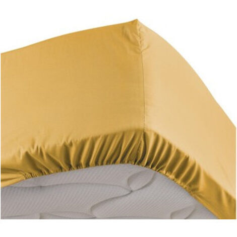 Drap housse 1 personne bonnet 30 cm 90 x 190 cm percale uni 78 fils percaline Miel