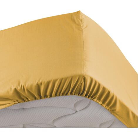 Douceur D'Intérieur – Drap housse 2 personnes 160 x 200 cm – Bonnet 30 cm – Percale 78 fils uni Miel – Confort optimal pour matelas épais - CM 160 X
