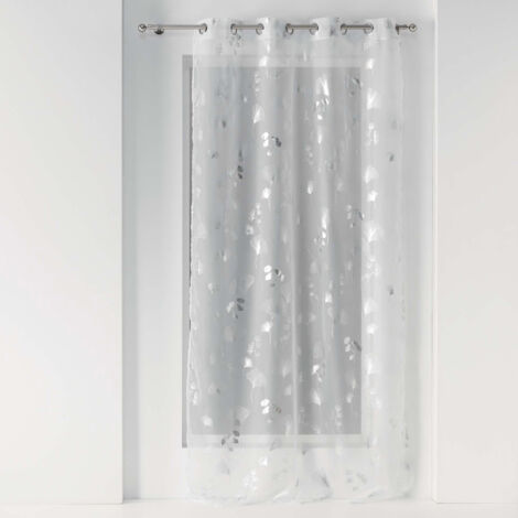 Panneau a oeillets 140 x 240 cm voile imprime metallise bloomy Blanc/argent (1/6)