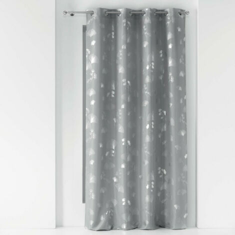 Rideau à 8 oeillets "Bloomy" à imprimé végétal - Gris/argenté - 140 x 260 cm - Livraison gratuite