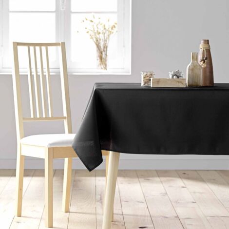 Douceur D'Intérieur – Nappe rectangulaire antitache 140x250 cm – Polyester uni noir – Lavable en machine – Résistante aux taches et à l'usure