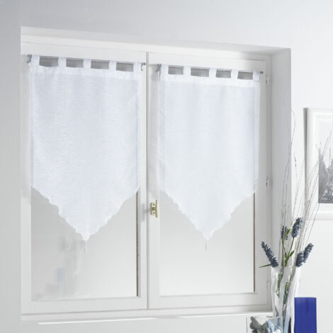Douceur D'Intérieur – Paire de voilages courts 2 pièces 60 x 120 cm – Voile sablé 100% polyester – Finition passants et pompons décoratifs – Blanc lumineux