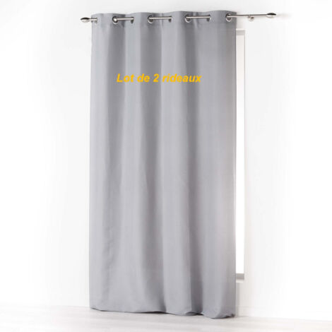 Lot de 2 rideaux a oeillets 140 x 260 cm microfibre unie absolu Gris (1/2)